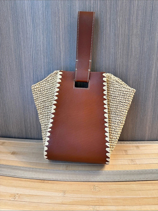 J. Crew Handbags - J.Crew NWT Raffia Handknotted Straw & Leather Top Handle Bag